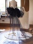 Black Satin Tulle Big Bow Train Detachable For Women Formal Gown Wedding Dress