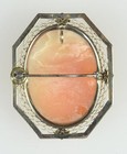 Antique Hand Carved Cameo Brooch Pin Locket-straight Nose-silver Tone Surround