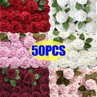 5-50pcs Artificial Roses Flowers Foam Fake Rose Heads With Stems For Diy Wedding
