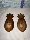 2 Vtg Wooden Monkey Pod Carved Pineapple Bowls Trinket Dish Tiki Philippines