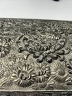 Antique Chrysanthemum Embossed Heavy Metal Cigarette Box Jewelry Box Wood Lined