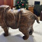Vintage Large Leather Rhinoceros Figurine 7    H X 13    W