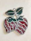 Vintage 70s Strawberry Framed Stained Glass Window Sun Catcher Strawberries