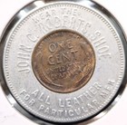 John C  Roberts Shoe 1925 Encased Wheat Cent Good Luck Token  2303