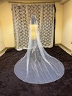 Bridal Veil Mantilla Crystals Beads Pearl Cathedral Length For Bride