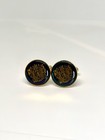 Vintage Freemason Heraldic Crest Cufflinks  Blue green Enamel Gold Tone Masonic