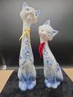 Set Of 2 Vintage 1960s Long Neck Floral Cat Ceramic Figurines No Flaws 8    10 