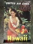 Vintage United Airlines Poster Hawaii Original Hawaiian Woman Fruits Advertising