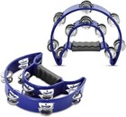 Blue Tambourine Double Row Half Moon Musical Percussion Instrument Metal Jingles