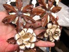 Four Metal Roses  Flowers   Leaves For Accents  Embellishment  Distressed Cream