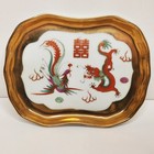 Vintage Chinese Porcelain Mini Children s Teapot Dragon Gold Trim Decor   Tray