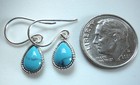 Very Small Blue Turquoise Teardrop Dangle Earrings 925 Sterling Silver