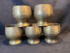 Vintage Floral Etched Solid Brass Cups Set Of 5 Made In India