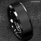 8 6mm Black Brushed Center Tungsten Carbide Ring Men Weddinng Band Atop Jewelry