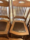 Vintage Victorian Oak Pressback Chairs  With Tooled Embroidered Leather Seat 