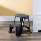 Home Basics 2 Step Plastic Stool With Non-slip Step Treads  Black