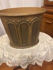 Vintage Mid Century Modern Faux Wood   Oak Raised Design Plastic Trash Can
