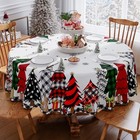  Christmas Tablecloth 60x60 Inch Round  Washable Plaid Merry 60   round 