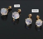 Cute 14k Solid Yellow Gold Natural Blue Moonstone 6-7mm Round Stud Earrings