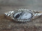 Native American Sterling Silver White Buffalo Turquoise Bracelet By Silversmith