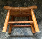 Vintage Rush Seat Saddle Bench Ottoman Fibers Footstool Stool Wood Legs 16 X 12