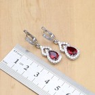 925 Silver Cz Pear Ruby Ring Earrings Bracelet Pendant Necklace Set