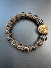 Hand-carved Deer Antler Citipati Skull Bracelet   Tibetan Agate Wrist Mala   Bl