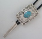 Rectangular Sterling Silver   Turquoise Uniquely Stamped Southwestern Bolo Tie