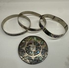 Vintage Mexican Abalone Jewelry Lot     925 Sun Pendant   3 Alpaca Bracelets Read 