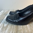 Vtg Nine West Shoes Oxford Brogue Heels Black Leather  90s Y2k Sz 8 Academia