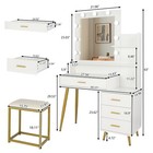 White Vanity Table With 9 Led Light Mirror Gold Makeup Dressing Desk Stool Set