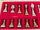 Vintage 5 5 Lb Metal Chess Set Complete Brass Silver Tone Pieces Wood Box Board