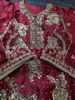 M Size Red Color 43 Shirt Length With Garara And Dupata In Shisha Silk