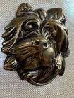 Vintage Xl Raw Brass Spaniel Dog Head Stamping High Relief 33mm Flat Back Nos Fi