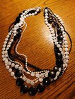 Pop Art Style Vintage 1960s Black White Bead Multi-strand Costume Necklace 
