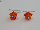 Czech Pressed Glass Orange Star Flower Drop Earrings Ab Crystal French Wire