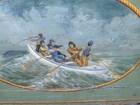 Antique 19thc Whaling Sea Chest Painted Ship Whaleboat Scene Rope Beckets Key