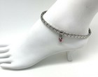 Italian Charm Anklet Pink Cz Heart Silver   Stainless Ankle Bracelet 4mm Links