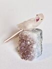 Carved Toucan Parrot Bird Figurine Semiprecious Stone On Amethyst Crystal Base