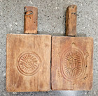 2pk Vintage Carved Wood Cookie Press Stamp Molds 4-sided Turtle Fish Leaf Circle