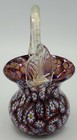 Murano Millefiori Leaf Aventurine Gold Handle Miniature Glass Basket 5  High
