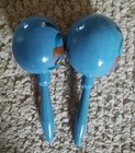Vintage - Blue Hand Painted Mexican Tropical Scene Maracas - Gourd Shaker Music