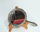 Vintage Hand Held Vanity Mirror Silver Plated Ornate Victorian Style Heavy