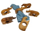 Hand Carved Wood Africa Safari Wild Animals Napkin Ring Holders Set Of 6 Euc 