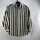 Vintage 90 s  Nautica Green Blue Striped Corduroy Button Up Shirt Mens Medium