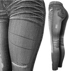 Stretch Printed Leggings High Waist Women s Grey Denim Look Leggings Pants