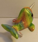Rare 2018 Nori Narwhal Whale Ty Beanie Boos Rainbow Gitter 12  Plush