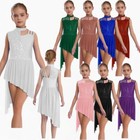 Kids Girls Dancewear Asymmetrical Shoulder Leotard Modern Dress Gymnastics