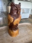 Vintage Hand Carved Wooden Owl  Wood Owl Figurine Sculpture Bird