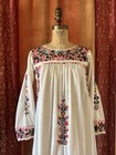 Vintage Mexican Huipil Dress Oaxacan Embroidered Floral Cotton Maxi Dress